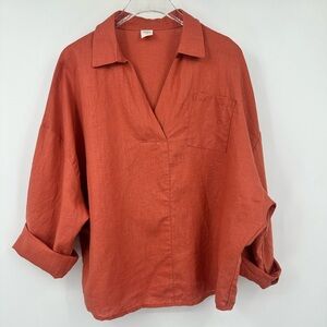 Lintico Linen Oversized Fit Pocket Shirt ELOWEN Medium Terracotta Rust AL544